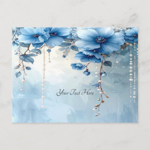 Cartão Postal de Flores Azuis e Pérolas