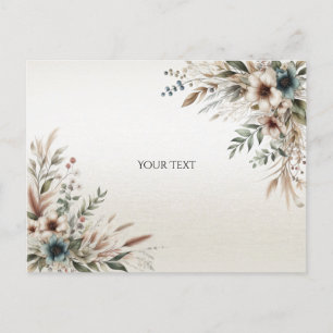 Cartão Postal de Flores Azul Marfim em Aquarela