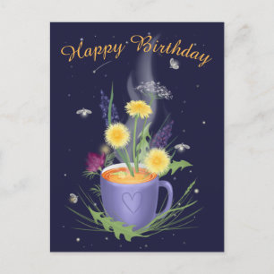 Cartão postal de flores de verão da hora do chá