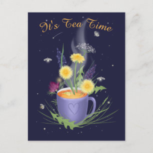 Cartão postal de flores de verão da hora do chá