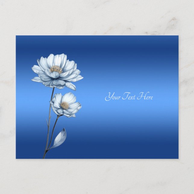 Cartão Postal de Flores em Aquarela Azul (Frente)