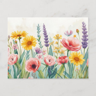Cartão postal de flores silvestres em aquarela col