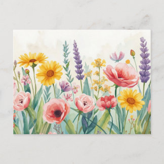 Cartão postal de flores silvestres em aquarela col