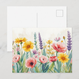 Cartão postal de flores silvestres em aquarela col