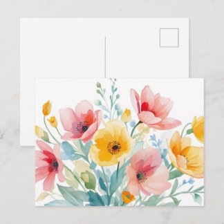 Cartão postal de flores silvestres em aquarela col