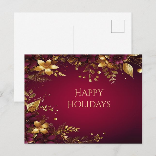 Cartão postal de flores vermelhas douradas da Borg (Frente/Verso)