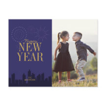 Cartão postal de foto de Ano Novo com paisagem urb