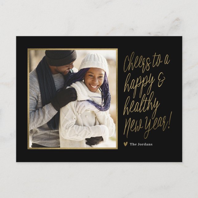 Cartão Postal de Foto de Ano Novo Feliz e Saudável (Frente)