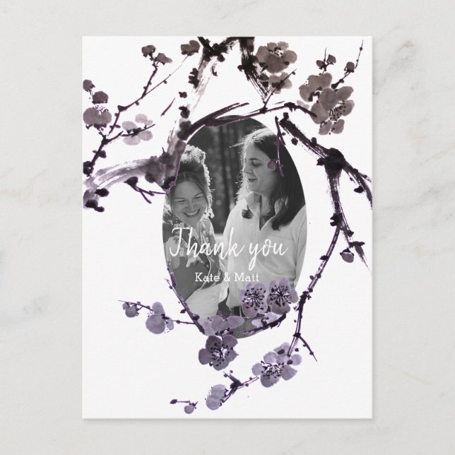 Cartão postal de foto de casamento sumie de flor d (Frente)