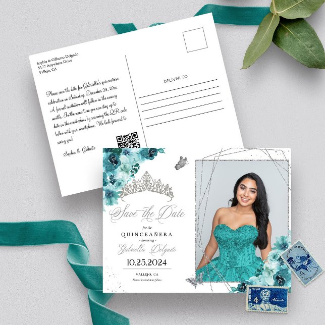 Cartão postal de foto de Quinceañera com Tiara Azu (Criador carregado)