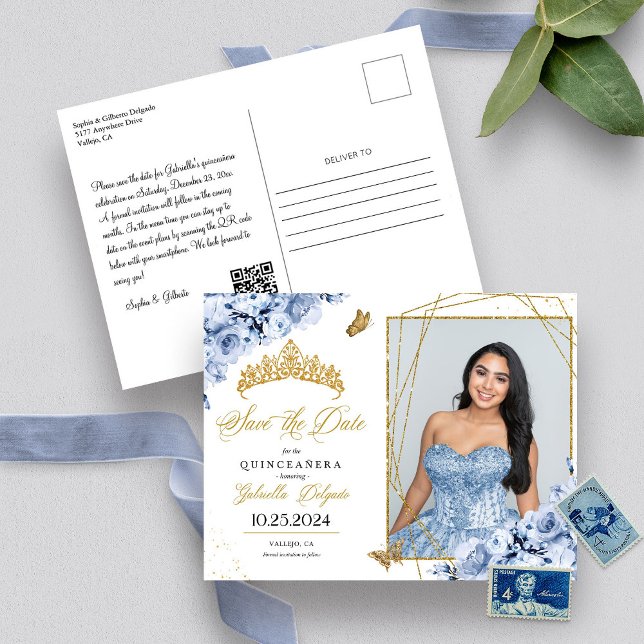 Cartão postal de foto de Quinceañera com Tiara Azu (Criador carregado)