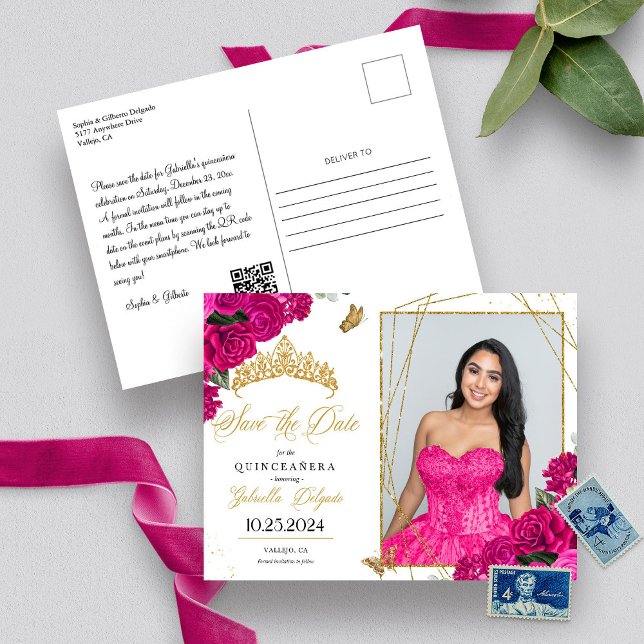 Cartão Postal de Foto de Quinceañera com Tiara Fúc (Criador carregado)