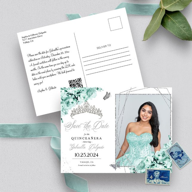 Cartão postal de foto de Quinceañera com tiara pra (Criador carregado)