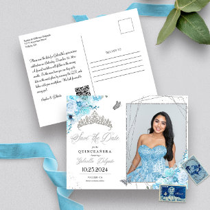 Cartão Postal de Foto de Quinceañera Tiara Azul Cé