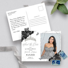 Cartão Postal de Foto de Quinceañera Tiara Preto e