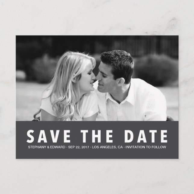 Cartão Postal de Foto de Save the Date Cinza Moder (Frente)