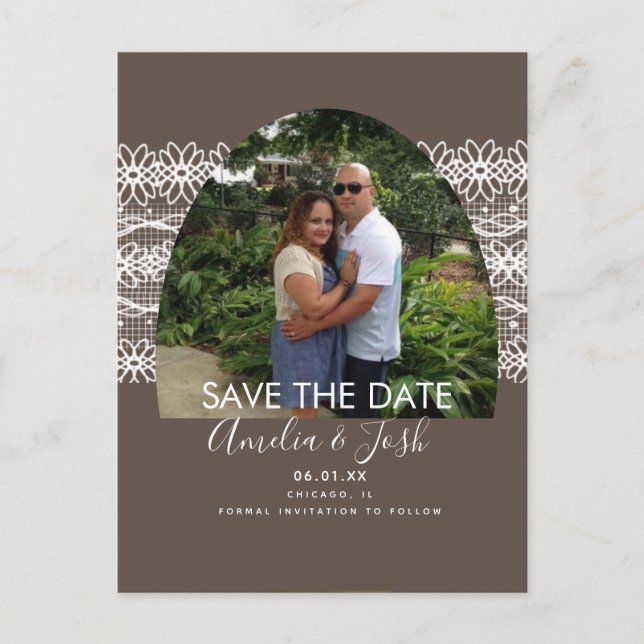 Cartão Postal de Foto de Save the Date com Renda e (Frente)