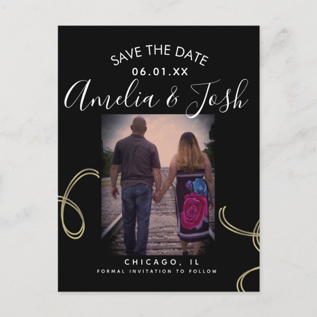 Cartão postal de foto de Script Save the Date com  (Frente)