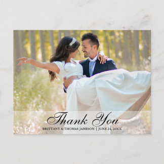 Cartão postal de foto do casamento de agradeciment