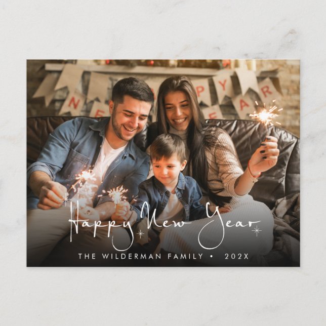 Cartão postal de fotografia com script de caligraf (Frente)