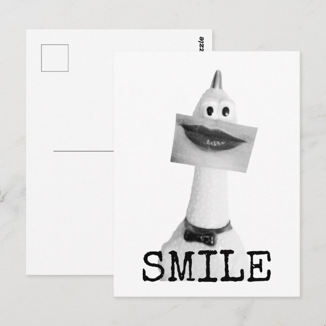 Cartão Postal de Frango de Borracha Sorridente (Frente/Verso)