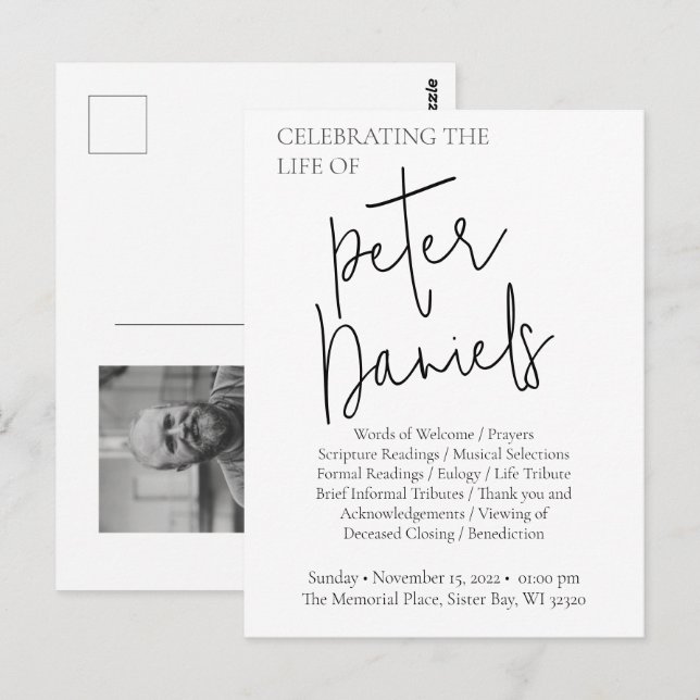 Cartão postal de funeral com foto em preto e branc (Frente/Verso)