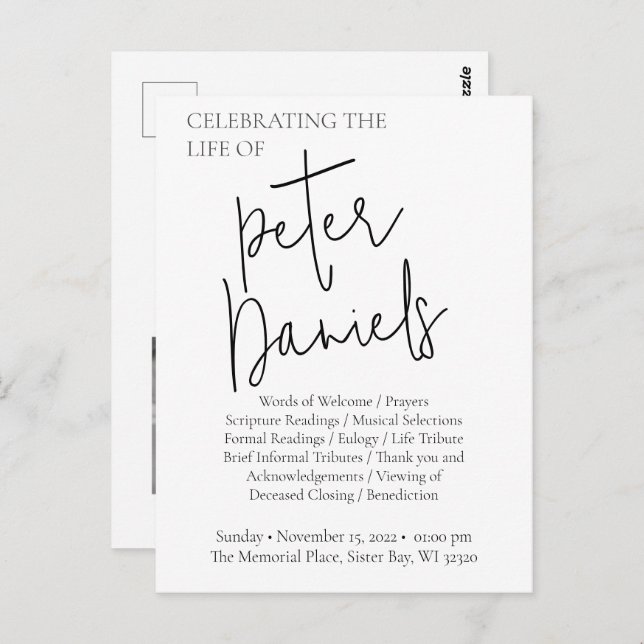 Cartão postal de funeral em preto e branco com fot (Frente/Verso)