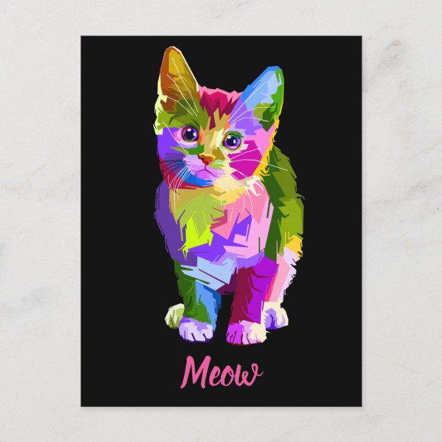 cartão postal de gatinho arco-íris miando (Frente)