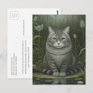 Cartão postal de gato adorável de olhos verdes por