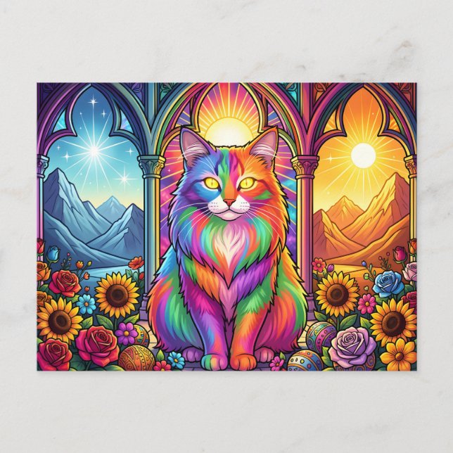 cartão postal de gato arco-íris (Frente)