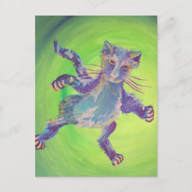 cartão postal de gato azul voador (Frente)