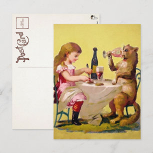 Cartão postal de gato bebendo estranho vitoriano