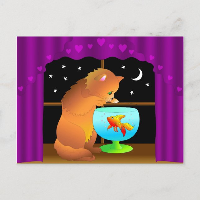 cartão postal de gato curioso (Frente)