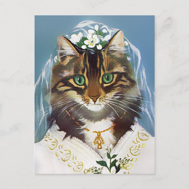 Cartão postal de gato de casamento vintage (Frente)