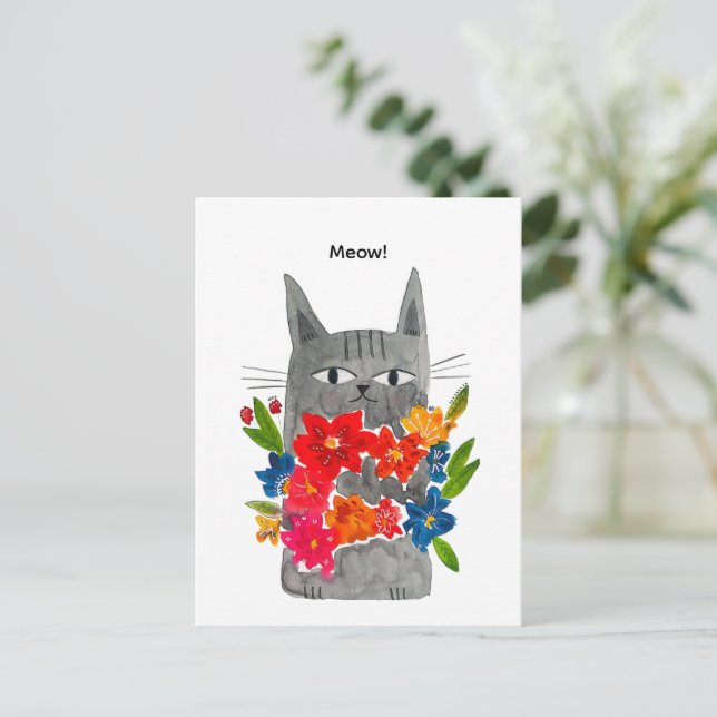 Cartão postal de gato de flor (Em pé/Frente)