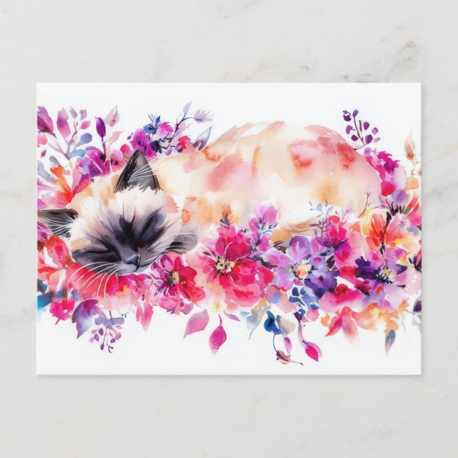 Cartão Postal de Gato em Aquarela (Frente)
