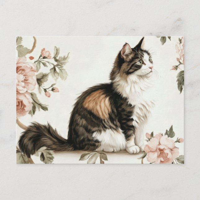 Cartão Postal de Gato em Aquarela (Frente)