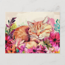 Cartão Postal de Gato em Aquarela