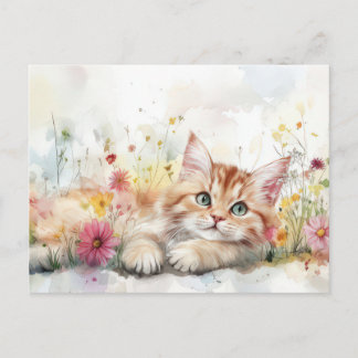 Cartão Postal de Gato em Aquarela
