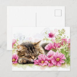Cartão Postal de Gato em Aquarela