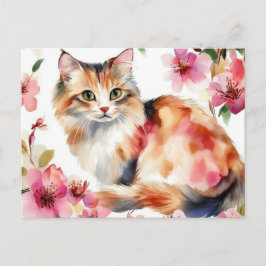 Cartão Postal de Gato em Aquarela