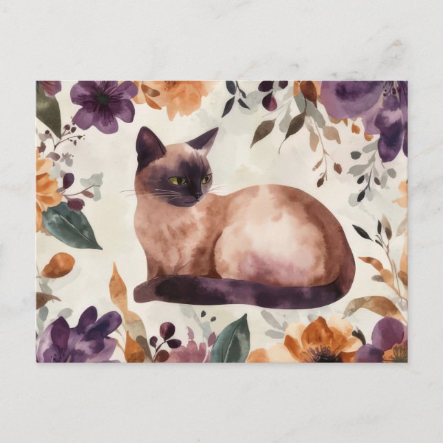 Cartão Postal de Gato em Aquarela (Frente)
