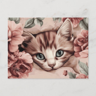 Cartão Postal de Gato em Aquarela