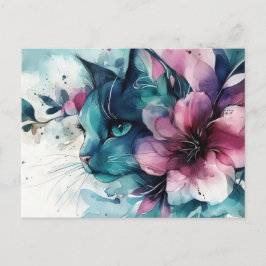 Cartão Postal de Gato em Aquarela