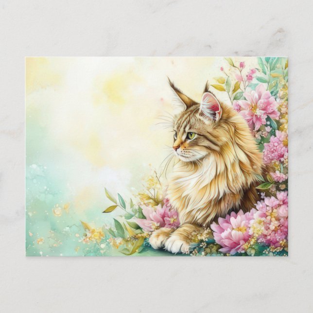 Cartão Postal de Gato em Aquarela (Frente)