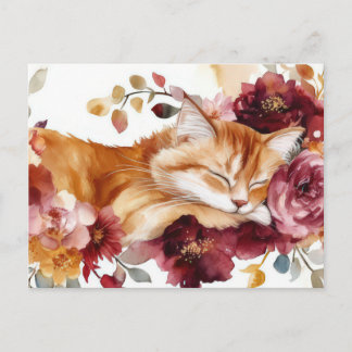 Cartão Postal de Gato em Aquarela