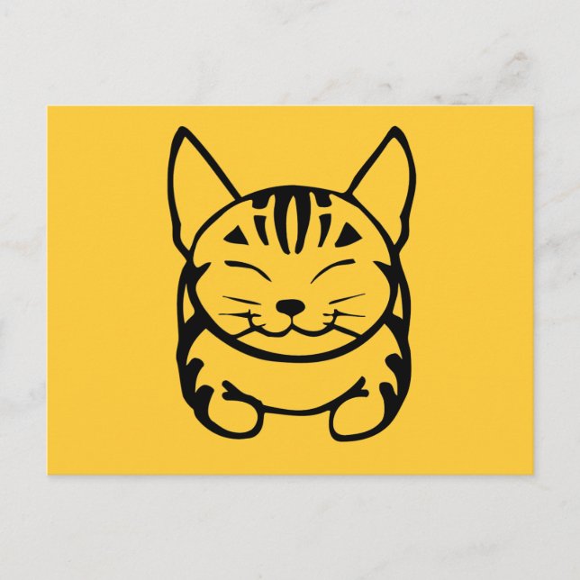 Cartão postal de gato feliz (preto no amarelo) (Frente)