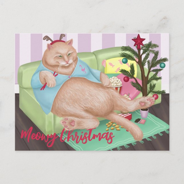 Cartão postal de gato natalino (Frente)
