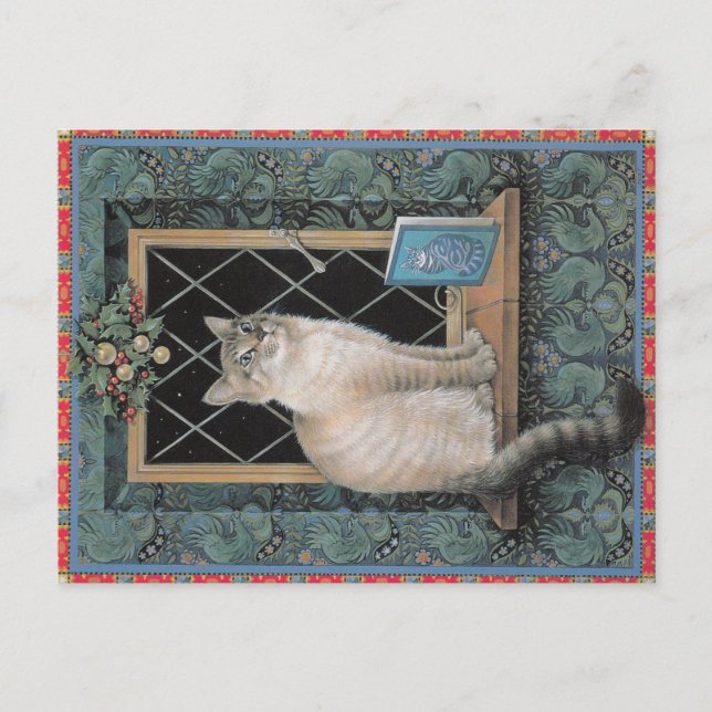 Cartão postal de gato natalino, (Frente)