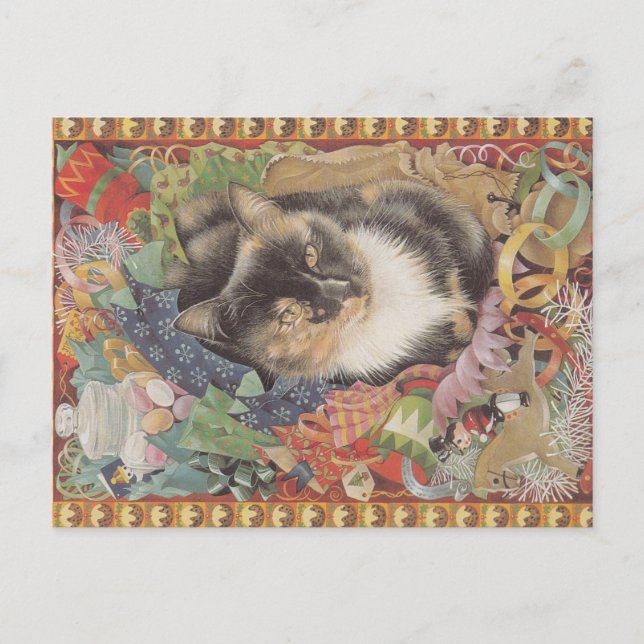 Cartão postal de gato natalino, (Frente)